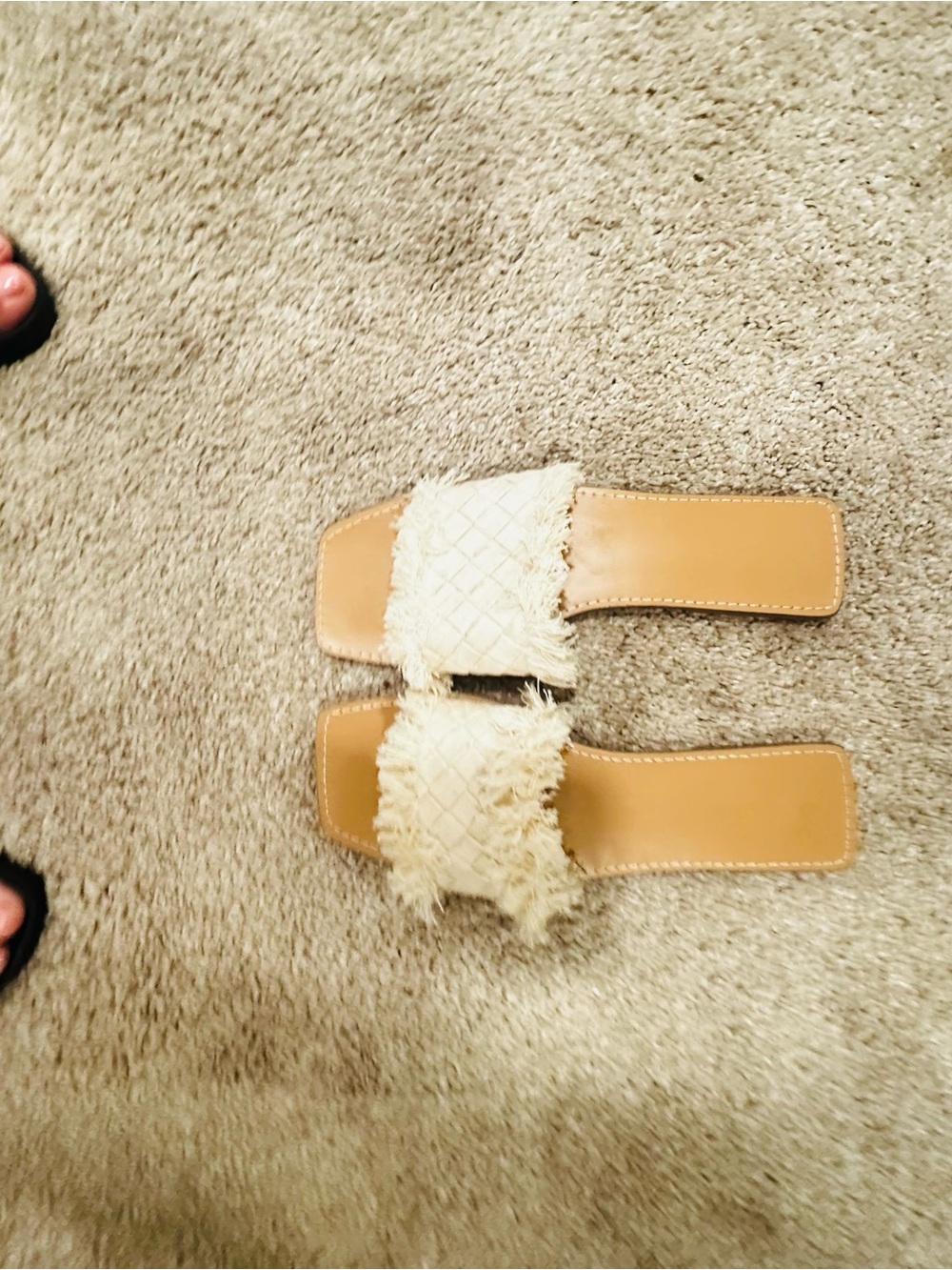 Cream Fringed Slide Sandals - Women's Casual Slip-Ons